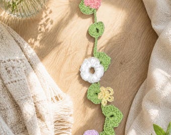 Crochet Flower Vine Curtain, Boho Floral Wall Hanging, Handmade Hanging Vines, Custom Color Room Decor, Nursery Decor, Window Curtain Panel