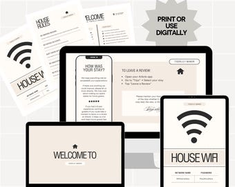 Airbnb Host Bundle Canva Template WiFi Password Sign Welcome Sign House Rules Poster Review Request Card Printable Host Kit RE2