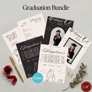Graduation Template Bundle Class of 2026 Editable Canva Grad Party Invitation, Announcement, Program Elegant High School College Senior G1