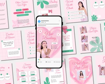 Pink Esthetician Instagram Canva Templates Brow Artist Branding Beauty Salon Lash Tech Social Media Posts Stories Bundle
