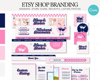 Blue Pink Etsy Shop Kit Banner Template Bundle Pastel Shop Icon Canva Small Business Etsy Seller Store Branding Listing Photos