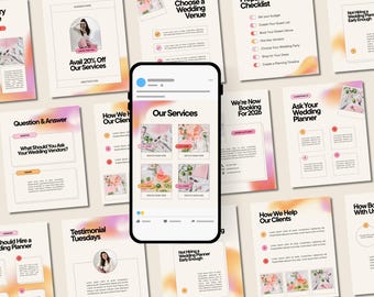 Wedding Planner Instagram Canva Templates Event Planner Kit Modern Bright Feed Posts Stories Business Bundle