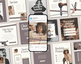 Neutral Hair Salon Instagram Canva Marketing Templates Hair Stylist Social Media Post & Story Beauty Salon Branding Editable