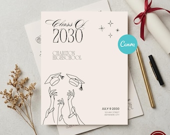 Modelo de Programa de Formatura Editável no Canva para a Turma de 2026 - Cartão Elegante para Cerimônia de Formatura do Ensino Médio e Superior - Formatura G1