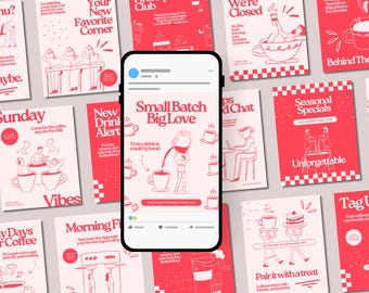 Pink Bakery Instagram Canva Templates Cafe Coffee Shop Social Media Bundle Dessert Branding Kit Restaurant Menu Stories & Posts