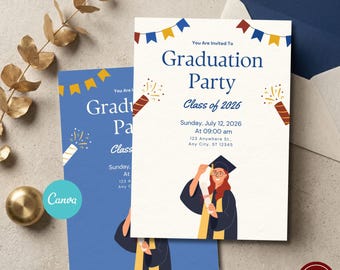Graduation Invitation Template Class of 2026 Editable Canva Grad Party Invite Elegant High School College Senior 2026 Graduation G3