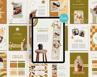 Boho Ebook Template Canva Workbook & Warm Coaching Worksheet Cute Magazine Style Business Brochure Modern Lead Magnet Design