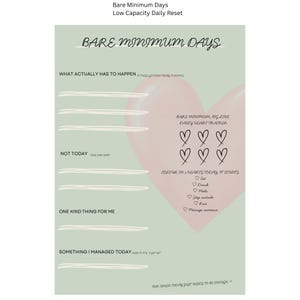 Bare Minimum Day Planner | Low Capacity Daily Tracker | Printable Self Care Sheet