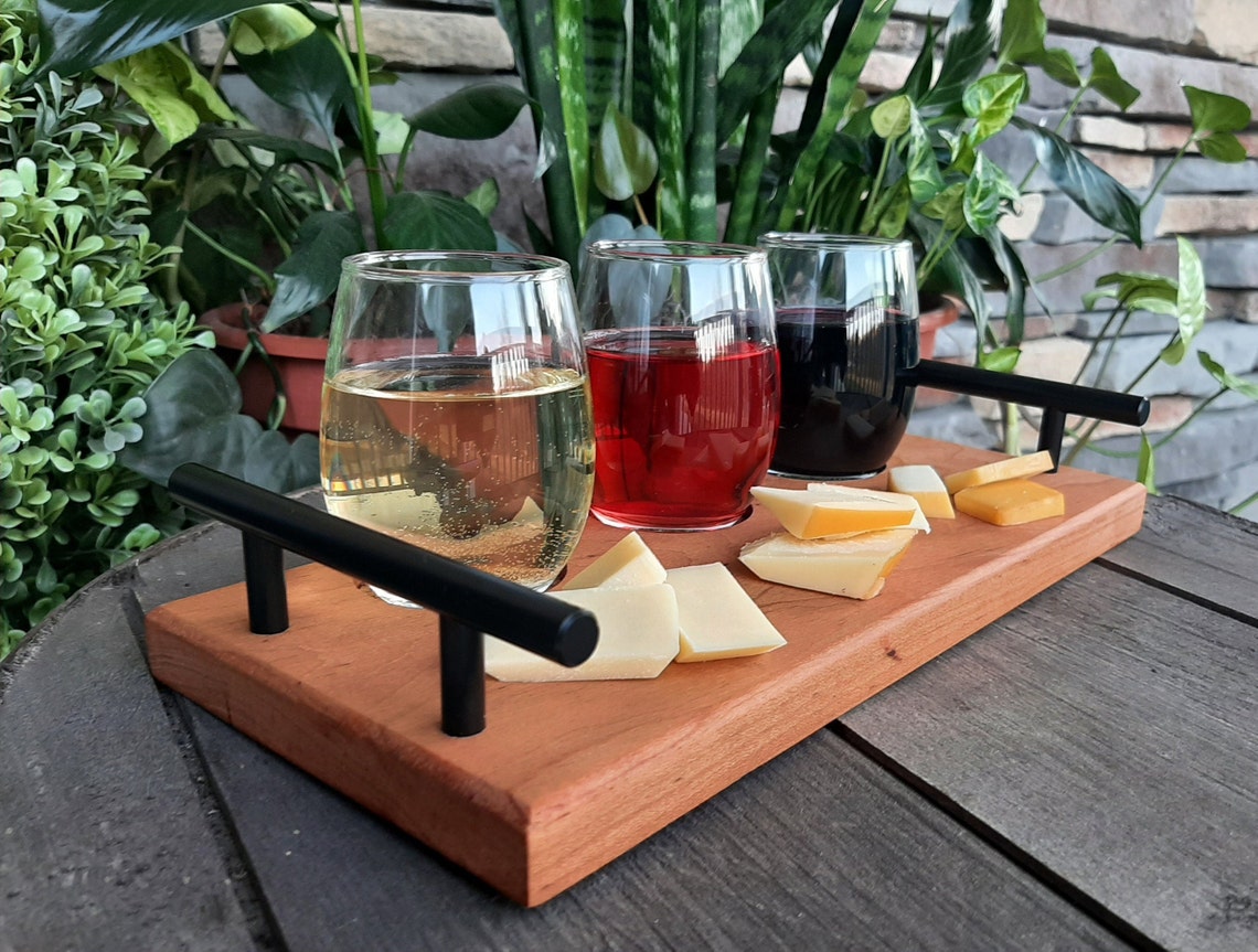 Wine Flight Board with Glasses Cherry Etsy