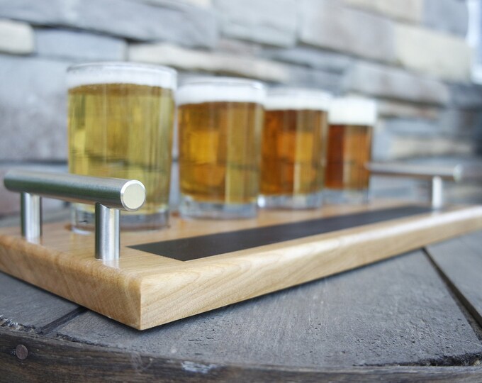 Beer Flight Board with Glasses Cherry Etsy