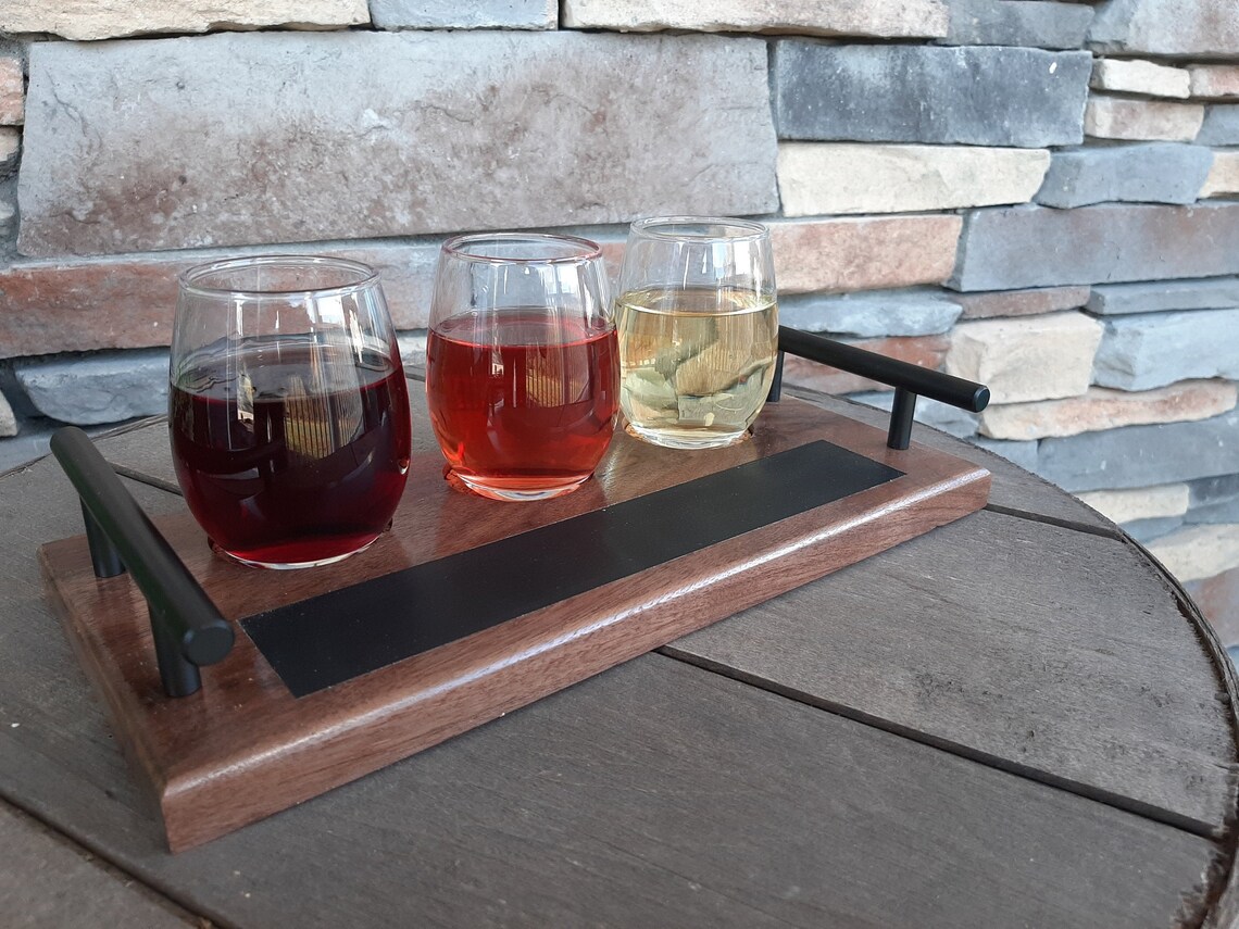 Wine Flight Board with Glasses Walnut Etsy