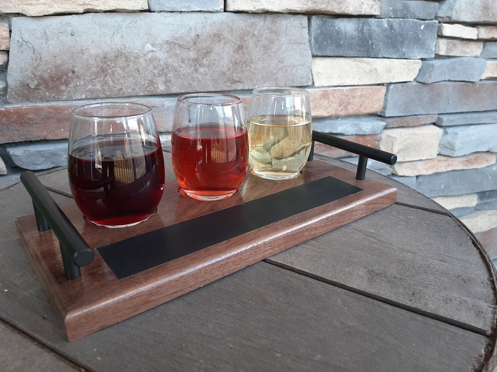 Wine Flight Board with Glasses Walnut Etsy