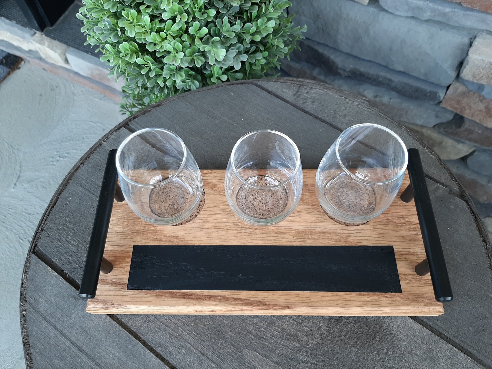 Wine Flight Board with Glasses Oak Etsy