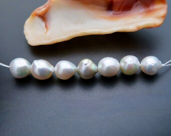 7pc Rare AA+ Japanese Akoya Baroque White And Bright Colorful Iridescent Cultured Pearls - 2.65 inches - 30.60 carats *XL 7.9 - 9mm