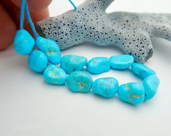 12 Beautiful All New Untreated Rare AAAA+ Sleeping Beauty Blue Turquoise Nugget Beads - 28.35cts - 4.60&quot;