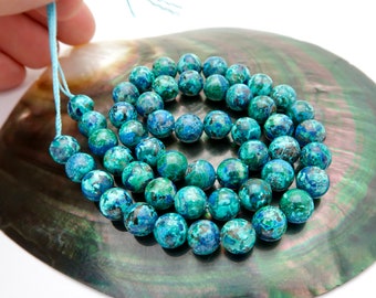 Beautiful Untreated AAAAA Blue Chrysocolla w/ Malachite Round 8-8.2mm Beads Full Strand - 185.85cts - 16.16 inches