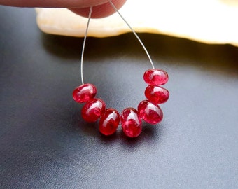 7pc Rare Large Sizes Burmese AAAAA Bright Cherry Red Spinel Beads - 6.25cts -  4.6-5.6mm - 1.00"