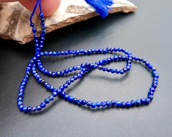 Beautiful Royal Blue Untreated Lapis 2mm BEADS 12.75" Strand Faceted - 11.00cts