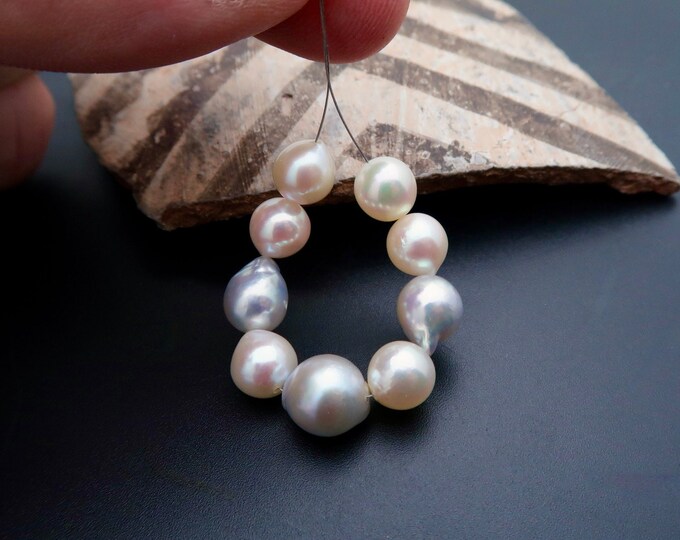9pc Rare AA+ Japanese Akoya Baroque Cream Silver Blue+ WILD Iridescent ...