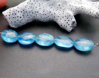 5 Rare Genuine AAAA+ Deep Blue Rare Brazilian Aquamarine Oval Beads 8.4-8.5mm - 19.75cts -  2.30 inches *Fine Color