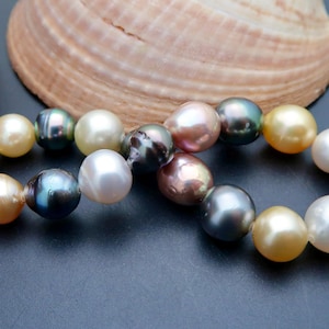 Dazzling Rare AA+ South Sea, Tahitian & FW Peacock Metallic Pearl Custom Stretch Bracelet - 124.65 cts