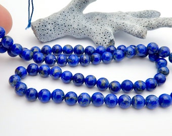 Hermosas cuentas de lapislázuli azul real sin tratar de 6 a 6,3 mm, hilo de 16,25 pulgadas pulido - 119,25 ct