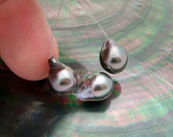 Beautiful High Grade Colorful Tahitian Rikitea Mangareva Gambier Cultured Pearls, Rare 3pc 9-9.2mm *18.10 cts