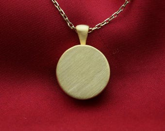 Flat Round Urn Necklace 15mm – 14K Gold Plated Disc Memorial Pendant – Cremation Keepsake Jewelry