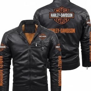 Giacca in pelle bovina stile motociclista con patch Harley Davidson personalizzata