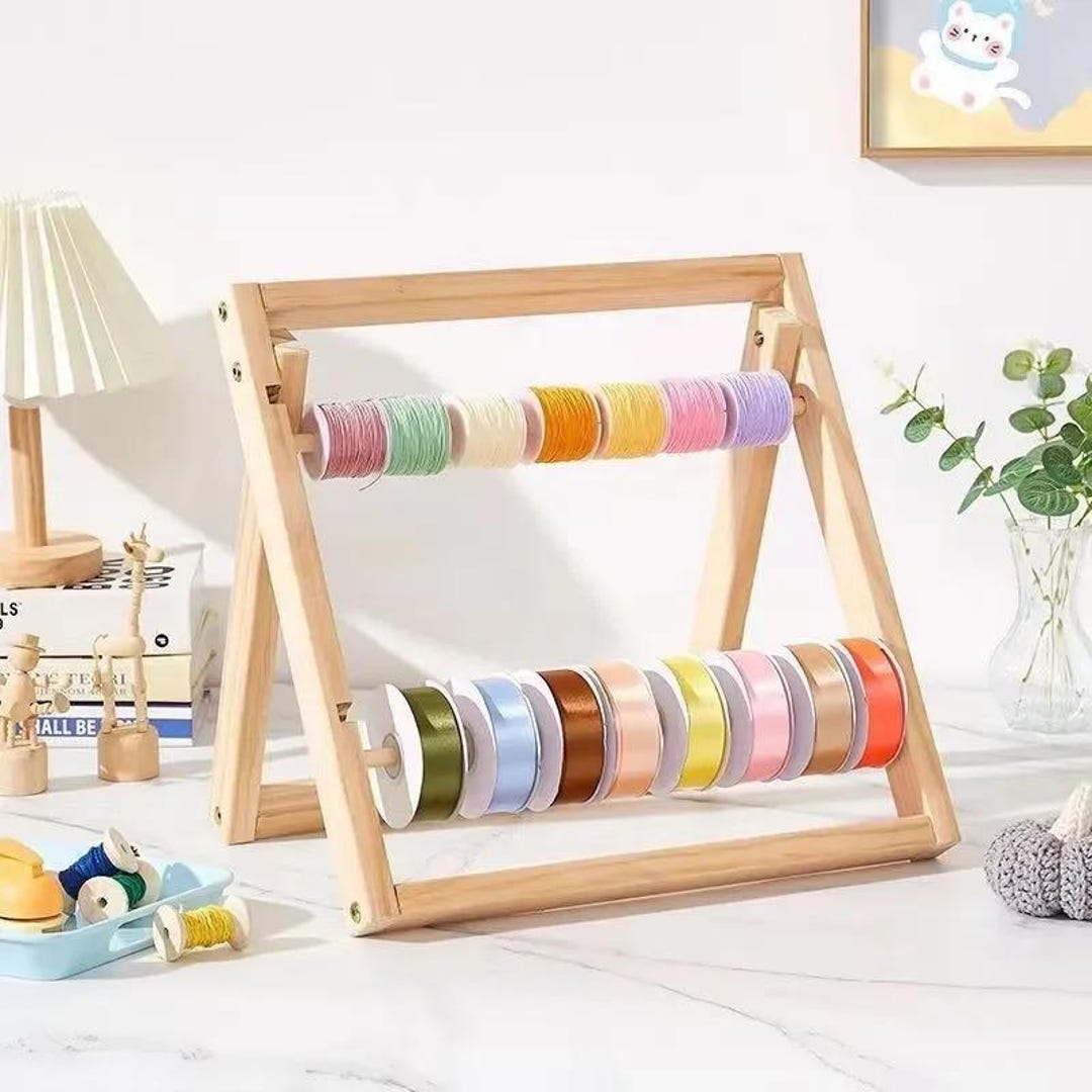 Wooden Ribbon Stand Yarn Holder Reel Rack DIY Craft Display Stand for ...