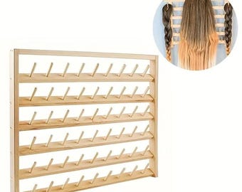 Wooden Thread Rack Wall Hanging Spool Holder Sewing Organizer DIY Spindle Rack for Thread Wig Hair Accessories Display