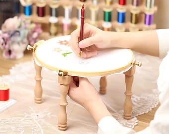 Adjustable Wooden Embroidery Hoop Stand 3/4PCS Cross Stitch Frame Portable Embroidery Ring Holder DIY Craft Tool