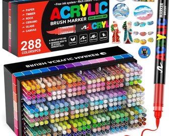 Acrylic Marker Set 12-72 Colors Waterproof Paint Markers Brush Tip Art Pens for DIY Painting Drawing Craft Supplies