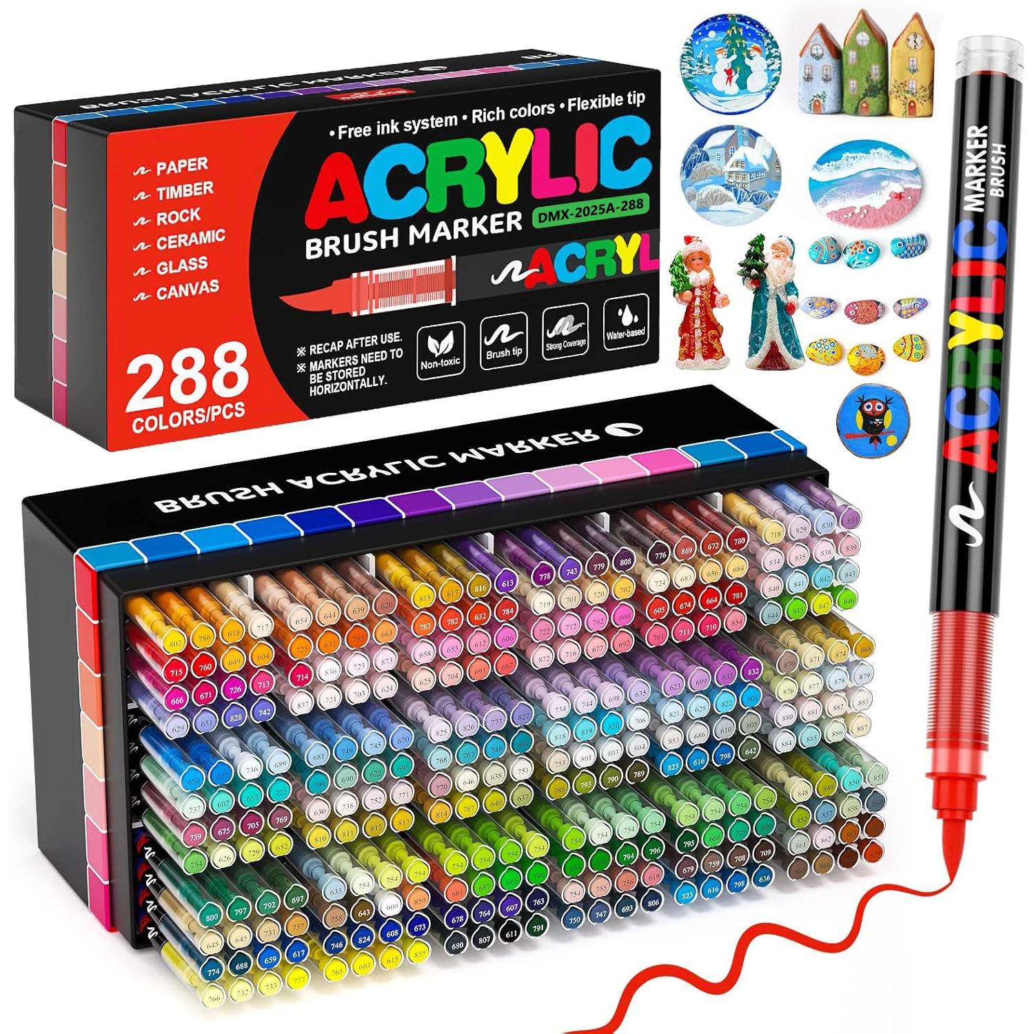 Acrylic Marker Set 12-72 Colors Waterproof Paint Markers Brush Tip