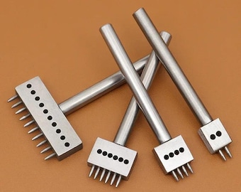 Leather Row Punch Tool Round & Rhombic Hole Punch DIY Leathercraft Perforation Tool for Handmade Leather Goods