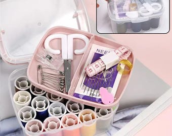 Kit de costura de 44 piezas para principiantes, juego de suministros de costura portátil, kit de bricolaje para el hogar con agujas y caja de almacenamiento.