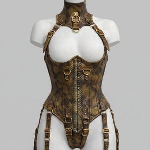 Real Leather Overbust Corset: Steel Boned, Lace-Up Front - Python Corset