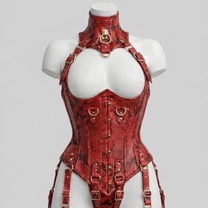 Real Leather Overbust Corset: Steel Boned, Lace-Up Front - Python Corset