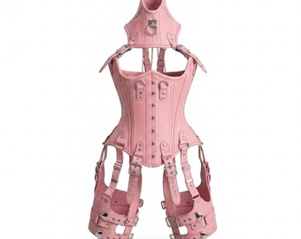 Real Leather Overbust Corset: Steel Boned, Lace-Up Front - Pink Corset | Gift For Her