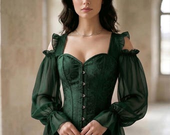 Corsé de gasa gótico con arnés: body estilo steampunk para festivales - Corsé verde