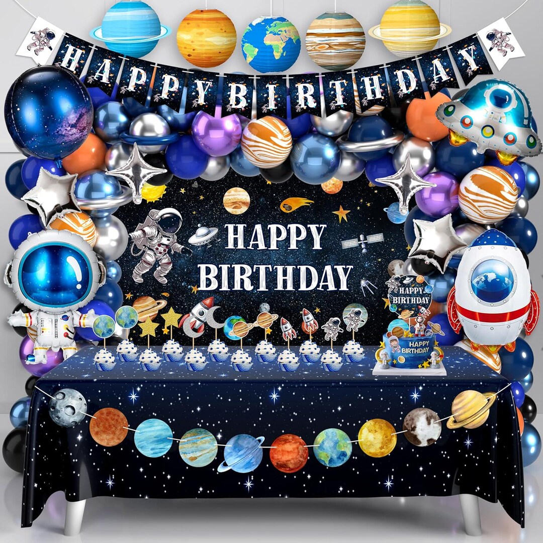 Outer Space Party Decor: Planet Banner, Backdrop, Solar System Lanterns ...