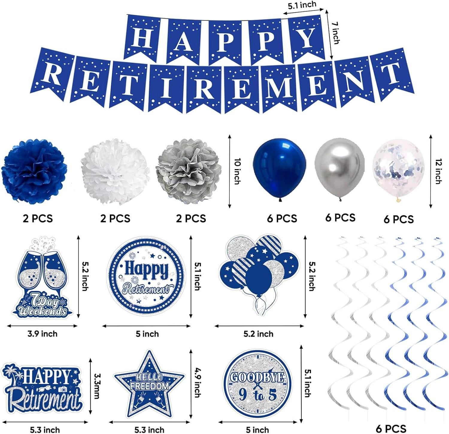 Retirement Party Decorations for Men Women Blue Silver Happy Retirement ...