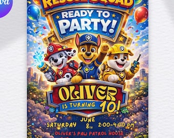 Invitación editable imprimible de Paw-ty, invitación de cumpleaños de cachorros para niño y niña, fiesta de cachorros, descarga instantánea, plantilla de invitación de cumpleaños de Paw Kids