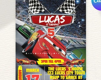 Cars Birthday Invitation, Birthday Invitation, Lightning McQueen Invitation, Kids Birthday Invitation, Editable Canva Template
