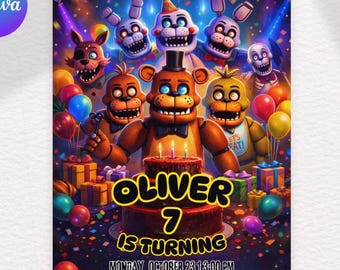 Invitación para fiesta de cumpleaños de Five Nights at Freddy's (FNAF) / Invitación para niños / Diseño editable en Canva / Plantilla de descarga digital instantánea
