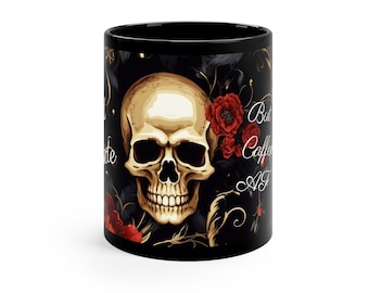 Dead Inside but Caffeinated AF Black Skull Graphic Coffee Mug