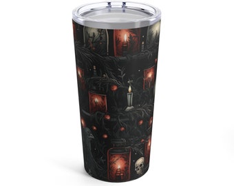 Gothic Skull Christmas 20 Oz Tumbler with Lid - Original Design by Artist Jaime Leigh | Holiday Drink Container for Hot or Cold Drinks