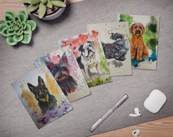 Dog Greeting Cards, Pack of 5 Watercolor Dog Notecards