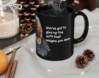 ORIGINAL artwork black mug | portrait of author Toni Morrison and quote from her novel "Song of Solomon" | original artwork by Jaime Leigh