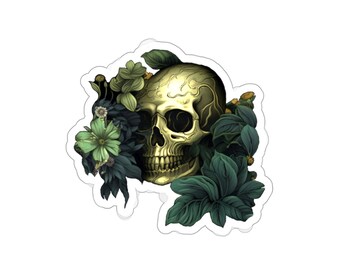 Gothic Skull with Forest Green Foliage - Original Design by Artist Jaime Leigh